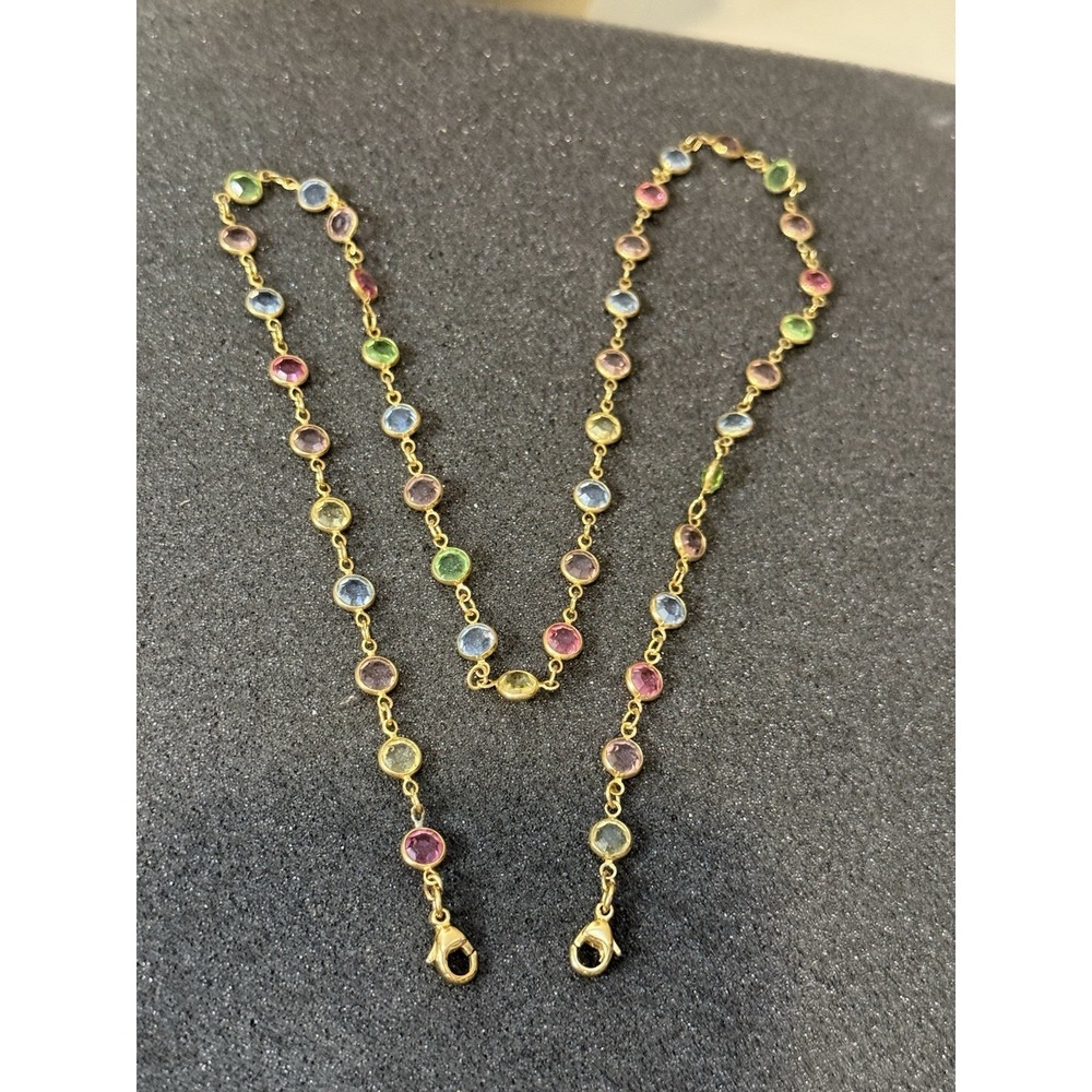 Vintage‎ Pastel Crystal Bezel Station Necklace Gold Tone Double Clasp 25"